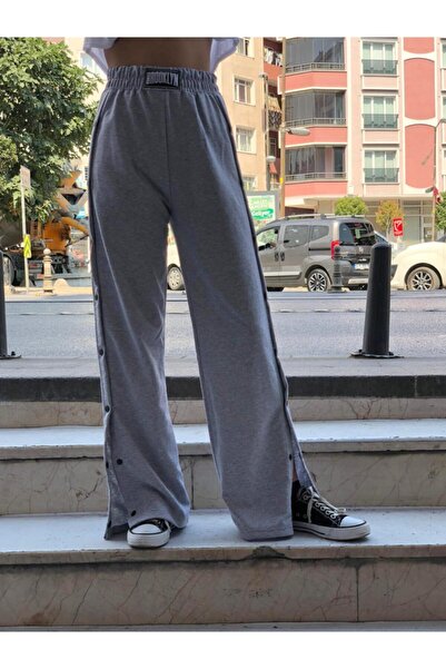 CNG MODA Kadın Gri Yandan Çıtçıtlı Eşofman Altı