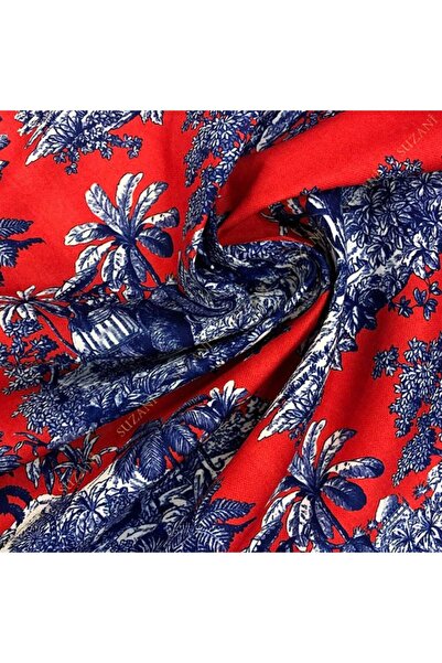 SUZANİ Mercan Bleu Blanc Desenli Dijital Baskılı Kumaş Kms-1203