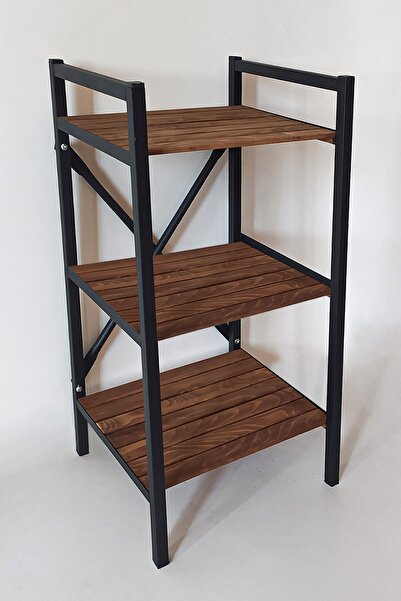 Tedarikcenter Ahşap Masif 3 Raflı Kitaplık Dosya Rafı Aksesuar Rafı Metal Isk...