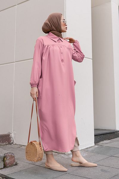 benguen 8222 Model - Powder Tunic with Slits and Drawstrings