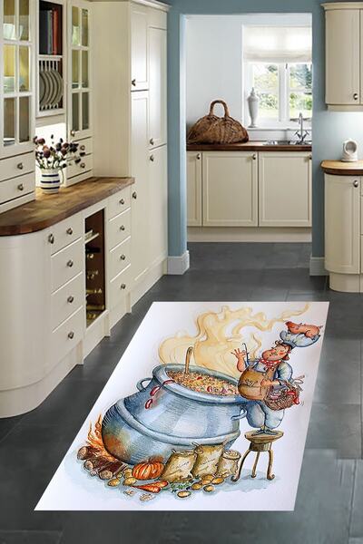 on the clouds Aşçı Desenli Renkli Dijital Baskılı Kaymaz Taban Yıkanabilir Le...