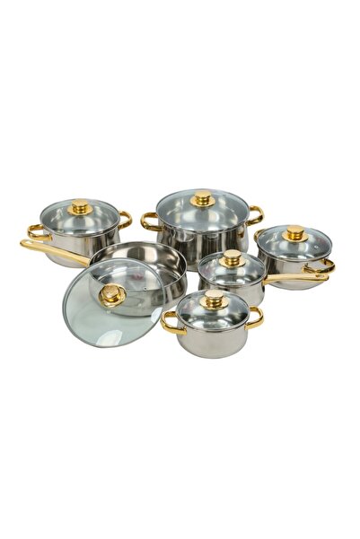 SBS GOURMET ROYAL Mega Gold 12 Parça Altın Kaplama Çelik Tencere Seti 18/10