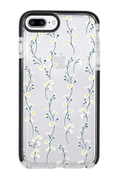 shoptocase Iphone 8 Plus Siyah Kenarlı Anti Shock Papatya Sarmaşığı Desenli T...