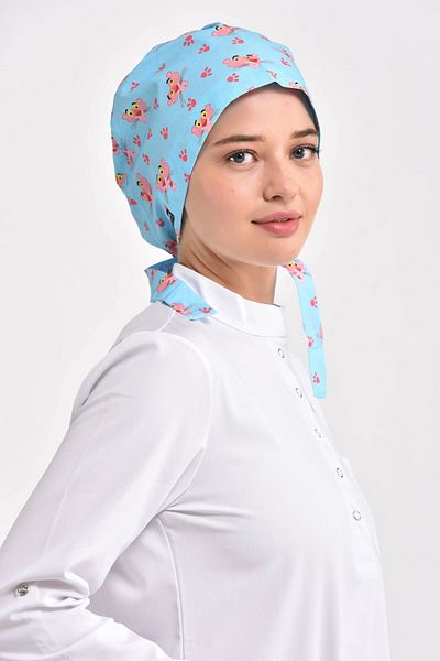Owlet Medikal Pink Panther Patterned Blue Surgical Hijab Bonnet