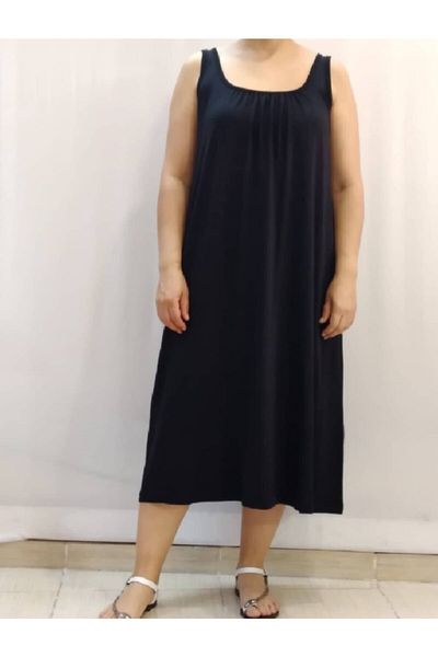 Mertcan Butik Black Dress with Gathered Front and Back Straps