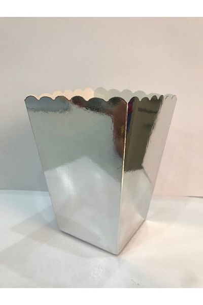 Deniz Party Store Shiny Silver Cardboard Popcorn Corn Chips Box 8 Pieces