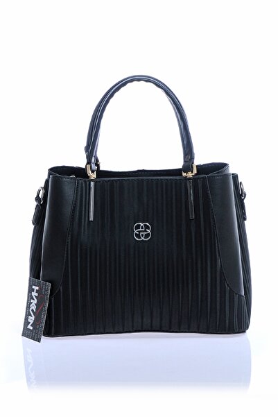 By Hakan Dm-1242 Geantă cu curea de mână și de umăr pentru femei în dungi, neagră