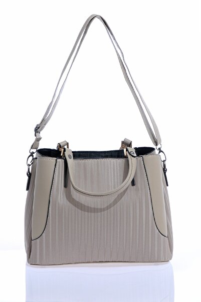 By Hakan Dm-1242 Geantă de mână și de umăr pentru femei cu dungi din nurcă