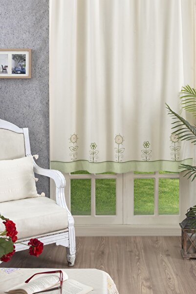 ÖDEL HOME Buldan Kumaşı Bordürlü Motifli Aplikalı Çiçek Işlemeli Perde