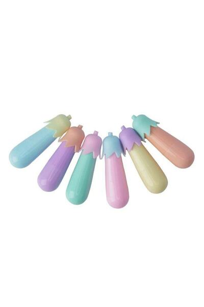 gaman Patlıcan Dekorasyonlu Mini 6'lı Fosforlu Kalem