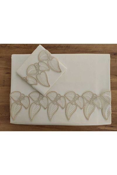 Çeyiz Bahçesi Σετ Παπλωματοθήκη Διπλής Κρέμας Leaf