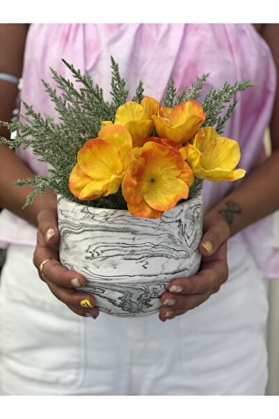 MeGgDecor Büyük Boy Mermer Görünümlü Saksı