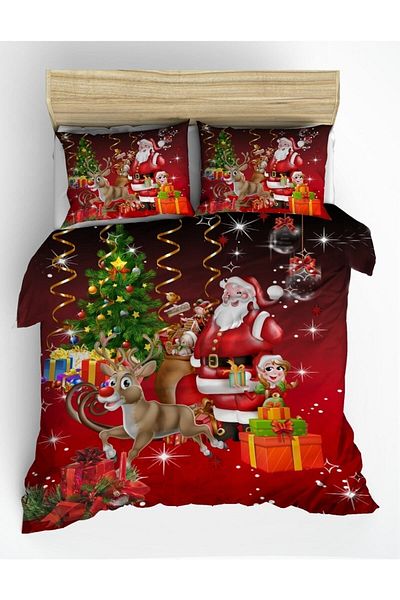 hediyechy Gift Duvet Cover New Year & Christmas Santa Claus Printed Double Duvet Cover Set Without Sheets