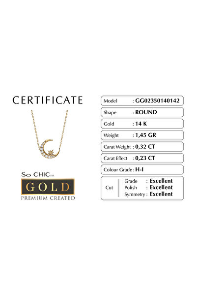 So CHIC... Sarı Altın Sertifikalı Premium Created Taşlı Ay Yıldız Kolye