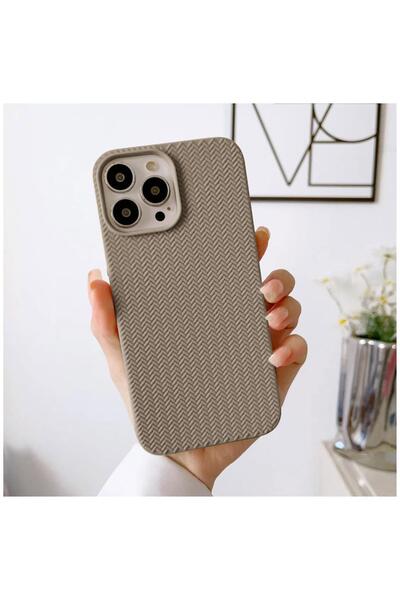 Zebana Apple iPhone 15 Pro Max Uyumlu Kılıf Zebana Woven Silikon Kılıf Açık K...