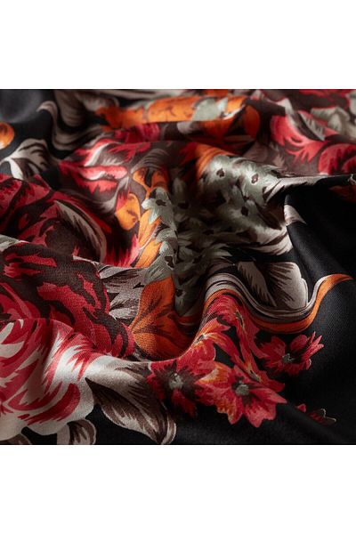 ipekevi Patterned Silk Shawl Palace Garden - Black Pink