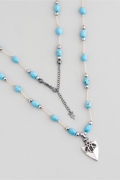 So CHIC... Seljuk Star 84 cm Silver Turquoise Stone Men's Necklace
