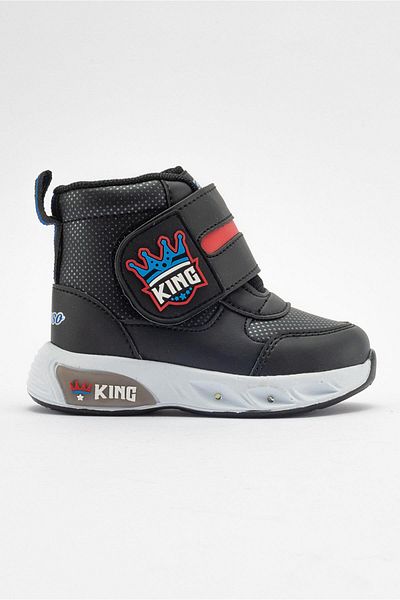 Ccway Μαύρα Κόκκινα Παιδικά Μποτάκια Μονό Velcro