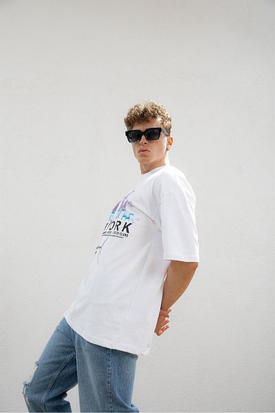 ablukaonline Λευκό ανδρικό μπλουζάκι Oversize - New York Printed