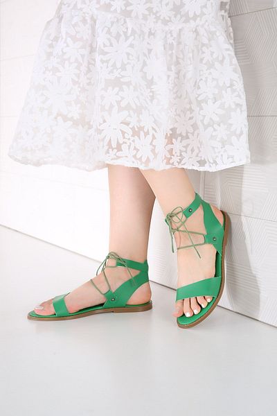 Ccway Women's Laced Sandals Grass Green Skin