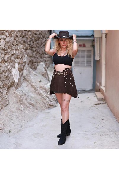 Bohem Stil Amazon Stars Antik Tema Hakiki Süet Deri Kemer (70-80 CM)