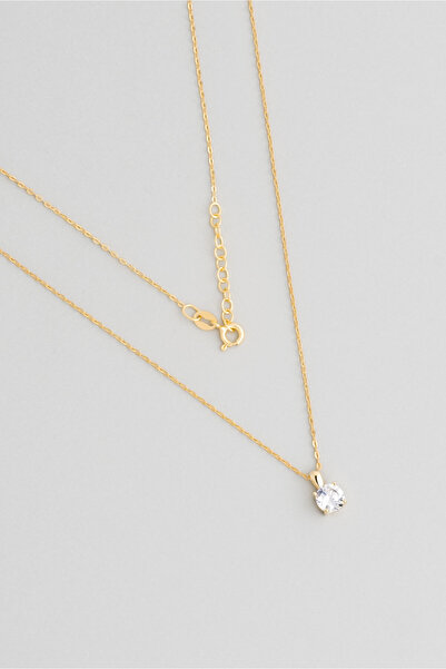 So CHIC... Tektaş 18 Ayar Sarı Altın Kaplama 45 Cm Gümüş Minimal Kolye