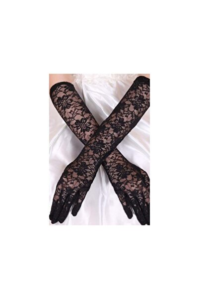 Eren Giyim Dantel Likralı Uzun Siyah Eldiven (48CM)