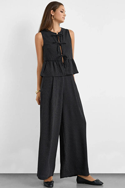 Hiccup Striped Wide Leg Pleated Trousers