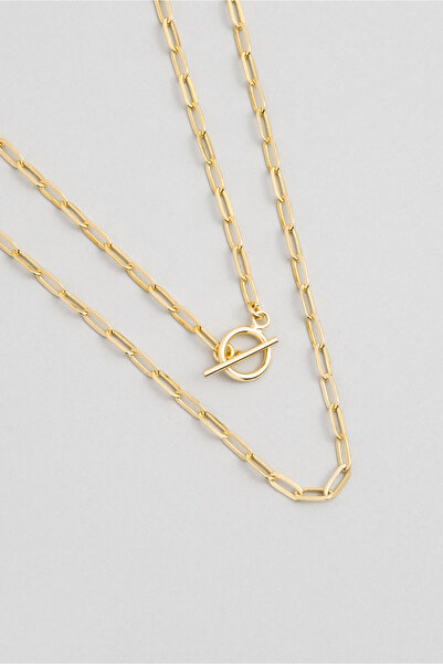 So CHIC... İkonik Kilit 18 Ayar Sarı Altın Kaplama 43 Cm Gümüş Ataç Zincir Kolye