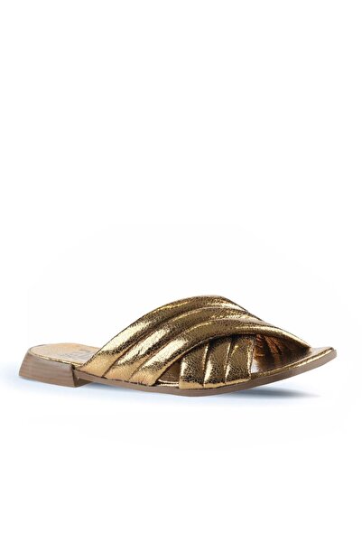 Bueno Shoes Bright Bronze Leather Women's Slippers - Flat Design 01wu1803