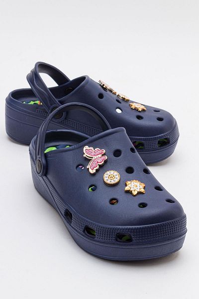 Ccway Thick Sole Women's Sabo Slippers with Accessories Navy Blue