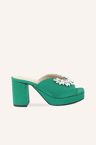 MARCATELLI Papuci cu toc Farah din satin verde