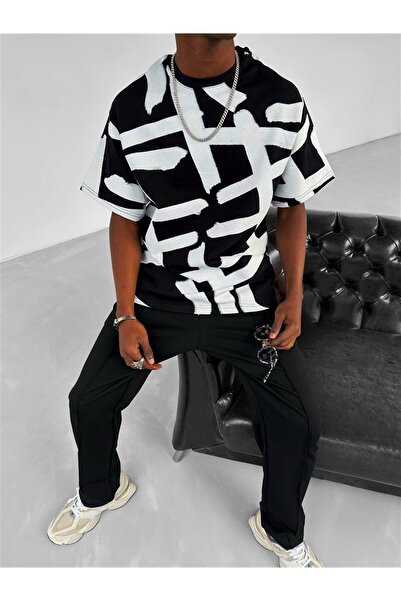 ablukaonline Μαύρο ανδρικό μπλουζάκι Oversize - με σχέδιο