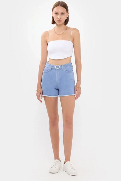 Hiccup Mini pantaloni scurți din denim cu talie înaltă, fără cusături - cu margini