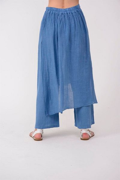Bohem Stil Fustă cu pantaloni din in brut italian