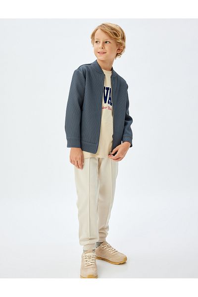 Koton Long Sleeve Crew Neck Zippered Seasonal Jacket - Ribbed