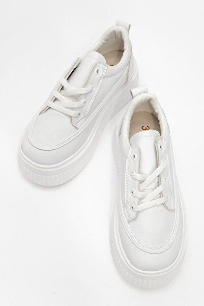 Ccway Bağcıklı Kadın Spor Ayakkabı BEYAZ BEYAZ