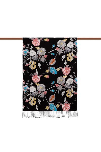 ipekevi Patterned Silk Shawl - Göksu Sefasi Patterned - Black