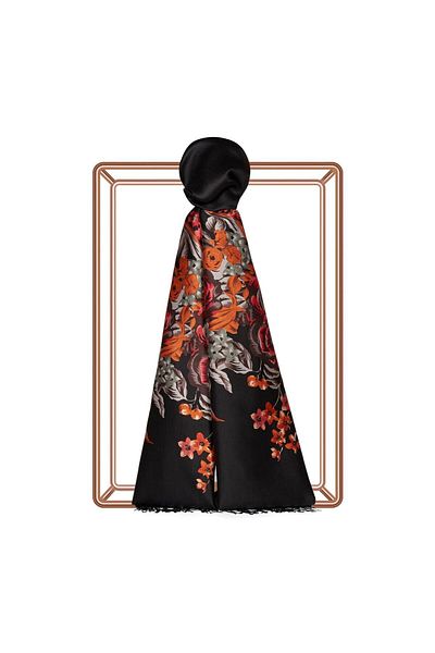 ipekevi Patterned Silk Shawl Palace Garden - Black Pink