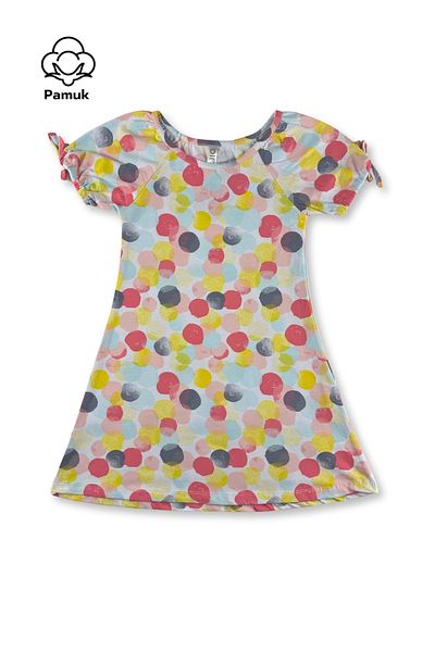 difa kids Rochie confortabilă de vară pentru fată, colorată, cu modele de buline, cu mâneci balon