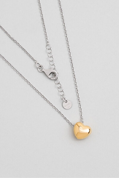 So CHIC... Wonderland 18 Ayar Sarı ve Beyaz Altın Kaplama 48 Cm Gümüş Kalp Kolye