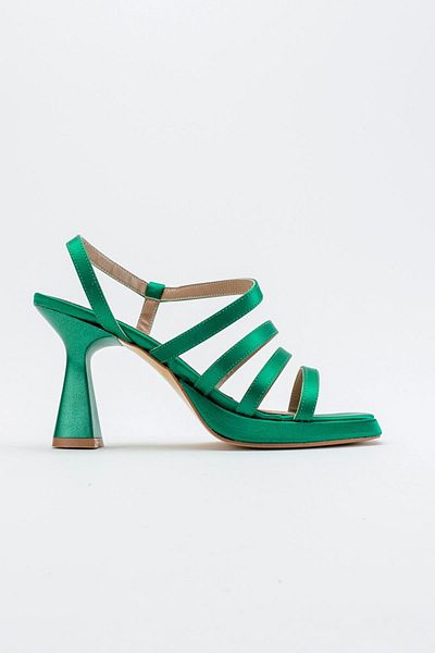 Ccway Sandale de damă cu toc cu platformă din 3 piese, iarbă, verde satin