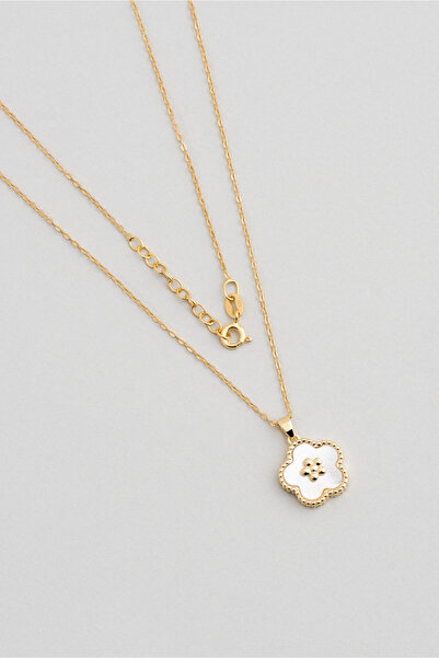 So CHIC... Sedef Çiçeği 18 Ayar Beyaz Altın Kaplama 43 Cm Gümüş Minimal Kolye