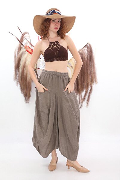 Bohem Stil Pantaloni Shalwar din in cu buzunar italian Cmn00154