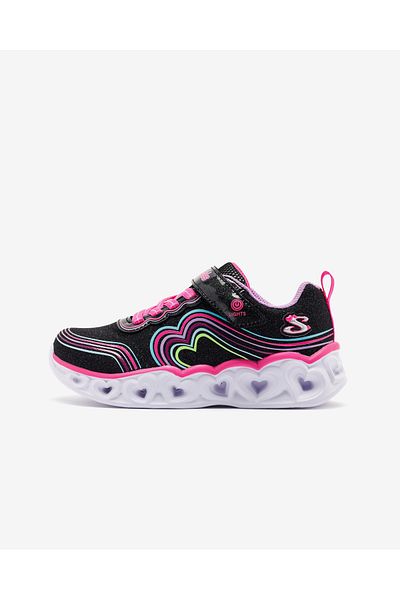 SKECHERS Retro Heart Lights - Big Girl's Black Light Light Sneakers 302689 L BKMT