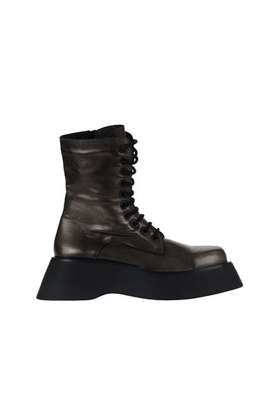 Bueno Shoes Γκρι δερμάτινες γυναικείες μπότες με τακούνι - 01wv5103