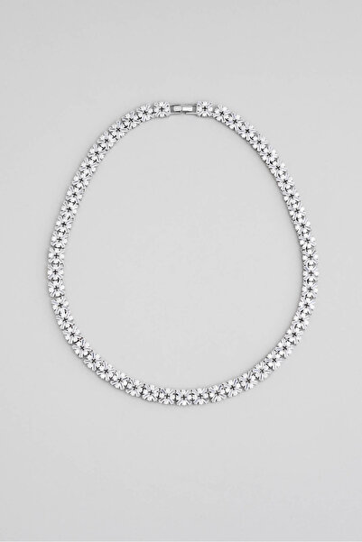 So CHIC... Baget Çiçeği 18 Ayar Beyaz Altın Kaplama 42 Cm Gümüş Gerdanlık