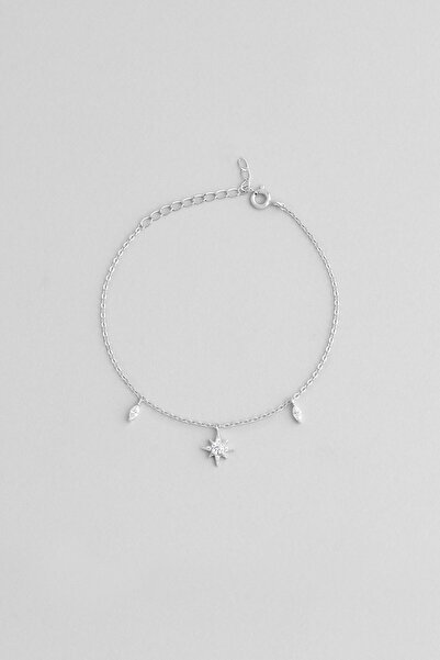 So CHIC... Kutup Yıldızı Detaylı 18 Ayar Beyaz Altın Kaplama Gümüş Bileklik