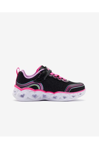 SKECHERS Retro Heart Lights - Big Girl's Black Light Light Sneakers 302689 L BKMT
