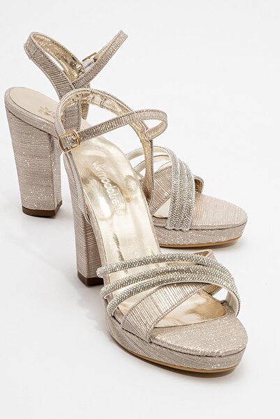 Ccway Γυναικεία πέδιλα με τακούνι GOLD GLITTER